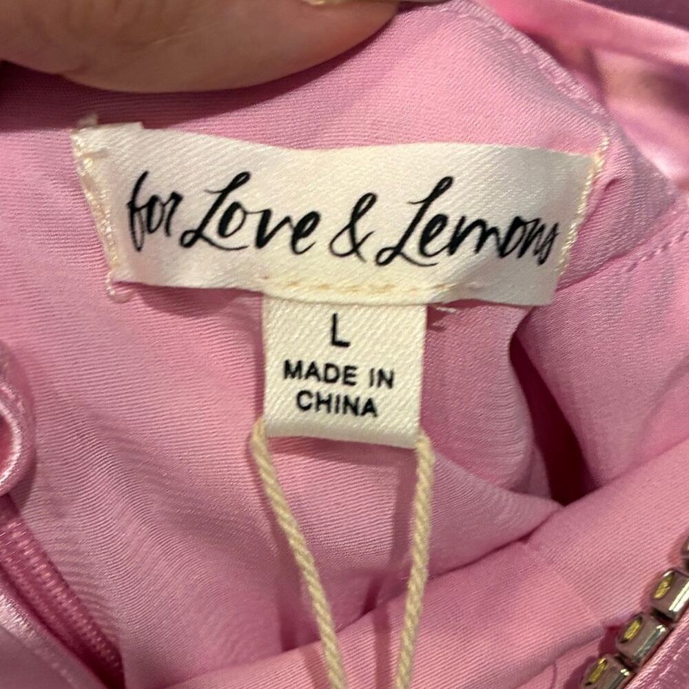 NWT For Love & Lemons Pink Satin Rhinestone Trim Elora Mini Dress Lg MSRP $239 - Picture 7 of 12